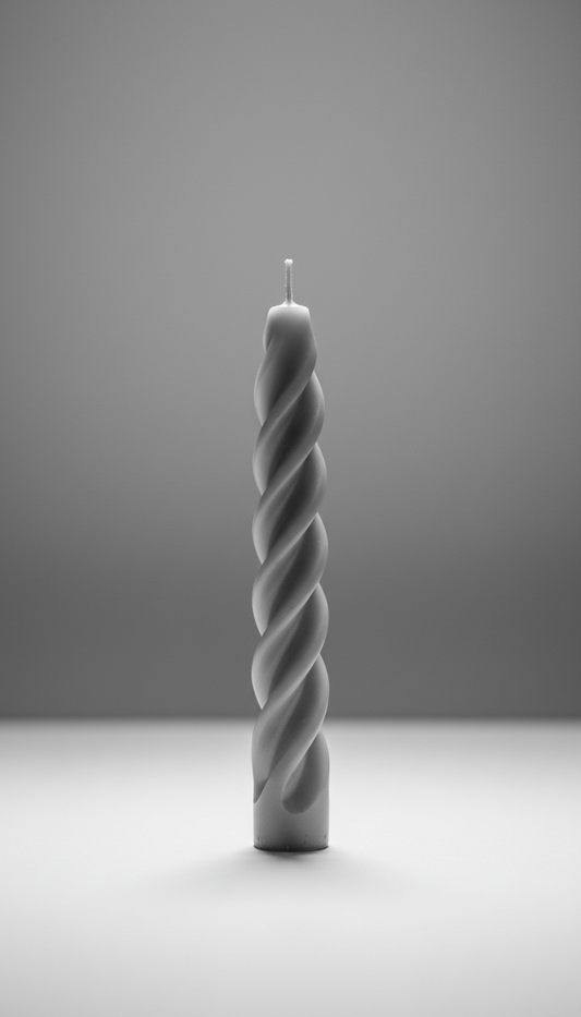 Stone gray twisted taper candle