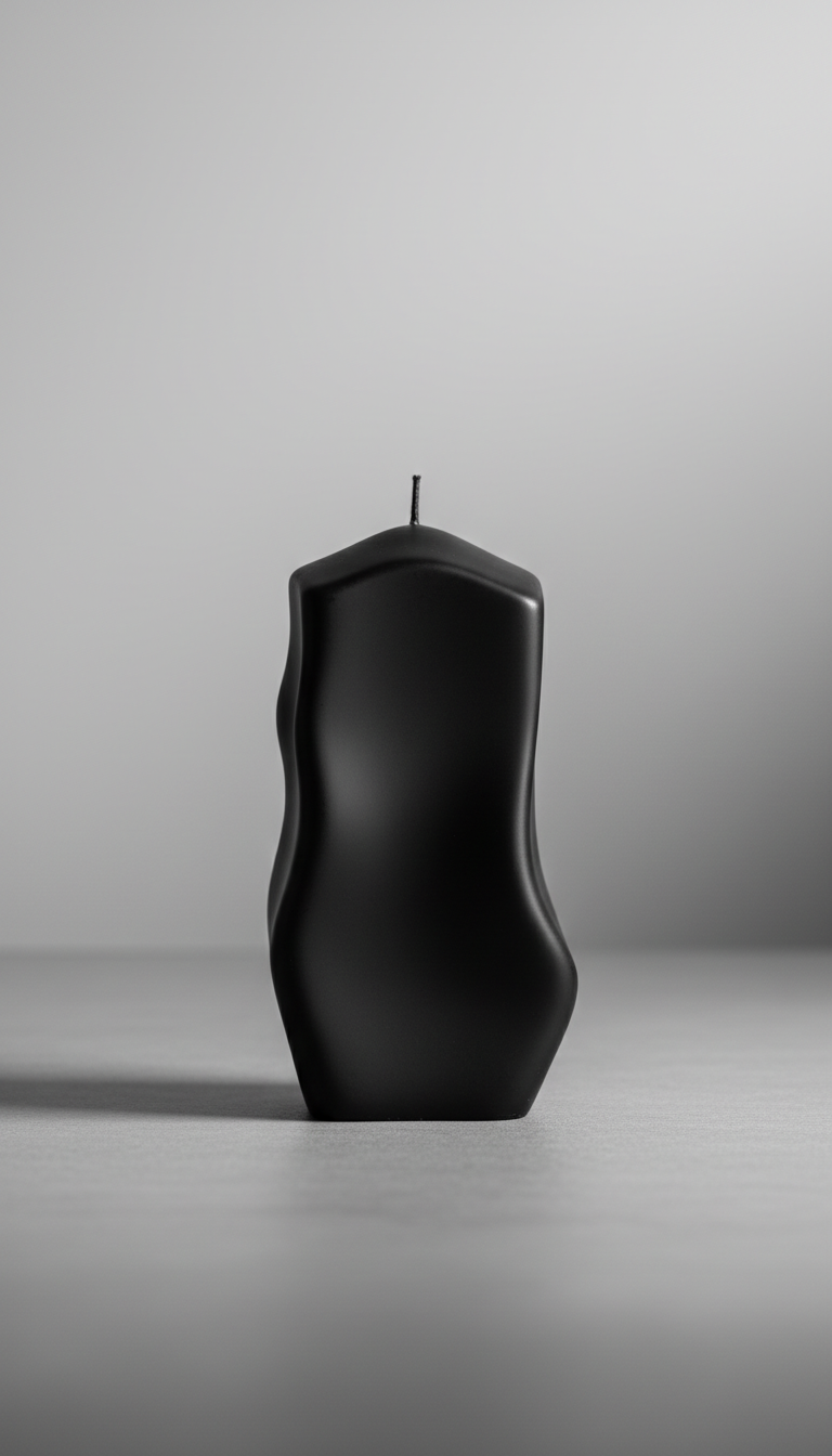 Matte black sculptural pillar candle